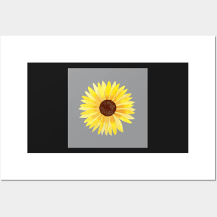 Big Sunflower Watercolor Illustration with an ultimate gray background Posters and Art